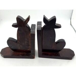2 Vintage Carved Wood Bookends Couple Man Siesta Mexico Hand Made